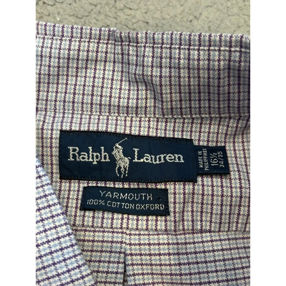 Vintage Polo Ralph Lauren Yarmouth Oxford Shirt Mens 16.5 Blue Plaid Flesh Pony